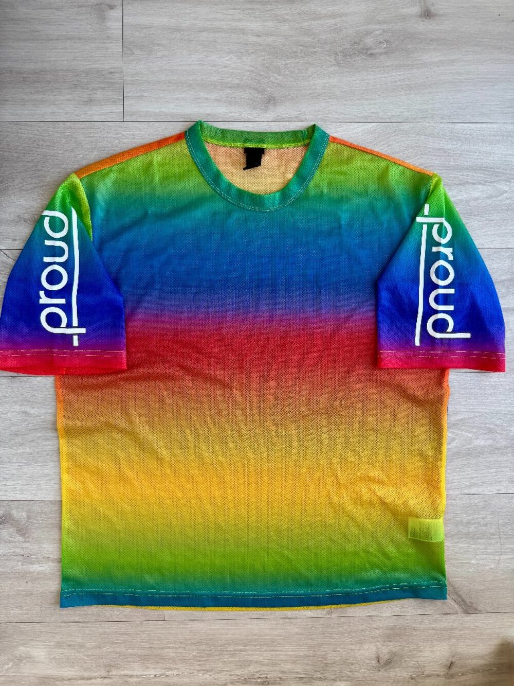 H&M Mesh T-Shirt Rainbow Polyester Pride L
